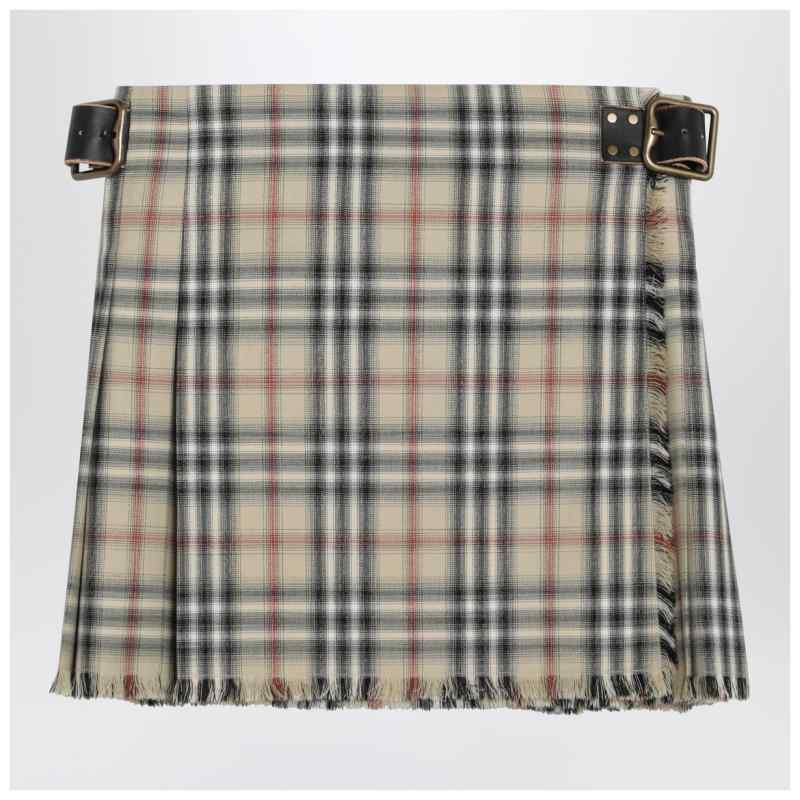 Burberry Beige wool mini kilt with Check pattern, theFeinheit