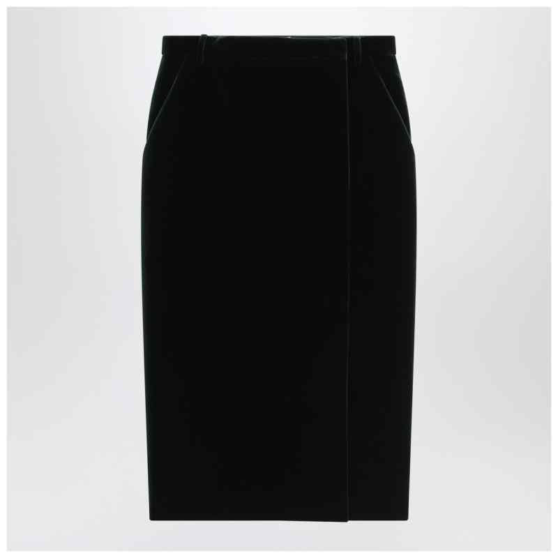 Saint Laurent Green velvet wrap midi skirt, theFeinheit