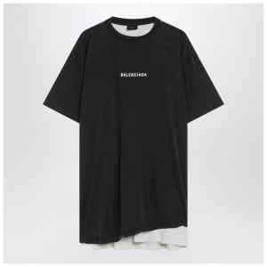 Faded black double Balenciaga Back T-shirt