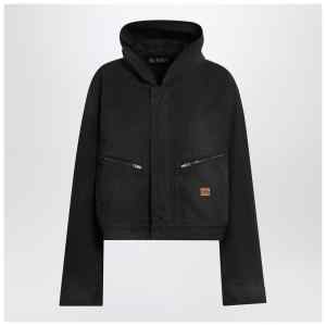 Balenciaga Cropped jacket with hood in black