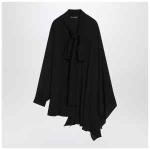 Balenciaga Asymmetric black silk blouse with scarf