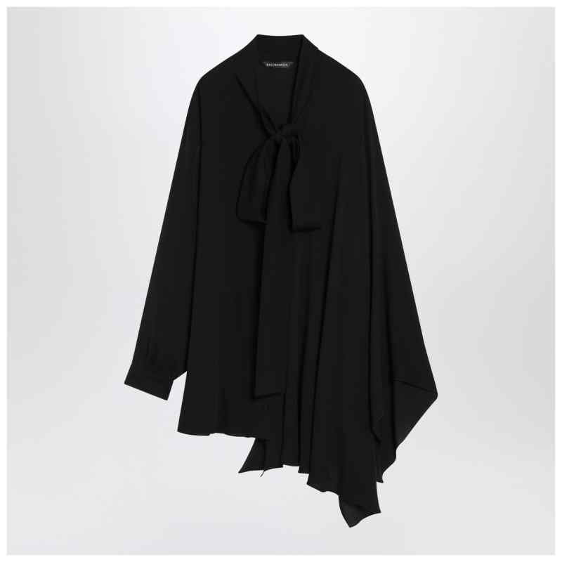 Balenciaga Asymmetric black silk blouse with scarf, theFeinheit