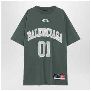 Balenciaga Dark green/light grey oversized basketball T-shirt