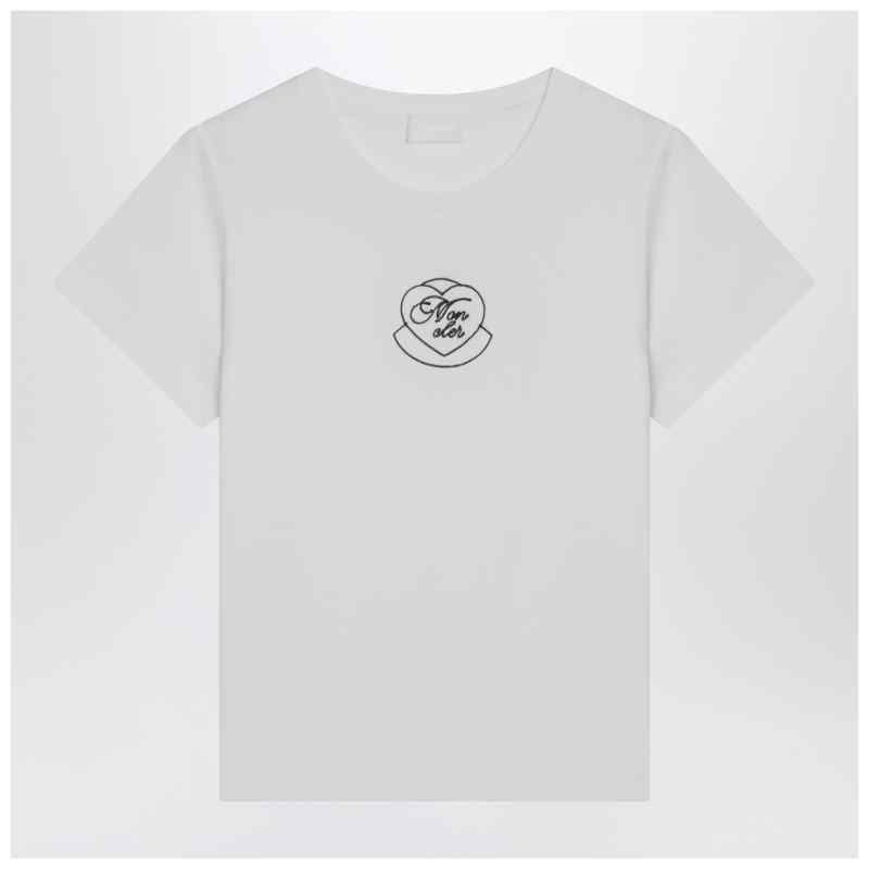 Moncler White cotton T-shirt with embroidered heart, theFeinheit