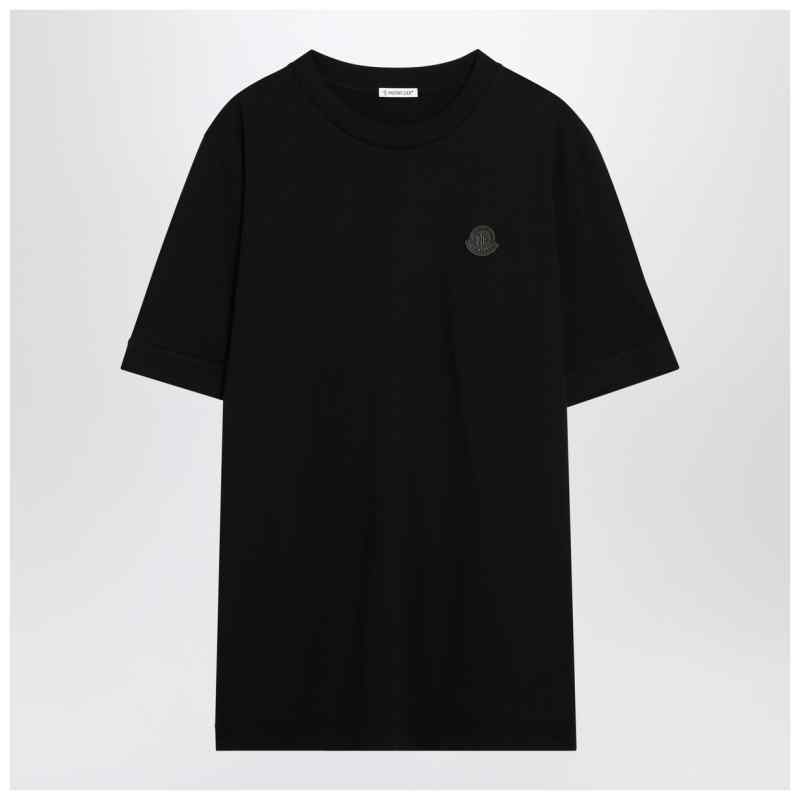 Moncler Black cotton T-shirt with logo patch, theFeinheit