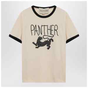 Valentino Butter-colored T-shirt with Panther print