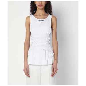 Moschino White tank top in cotton with laces