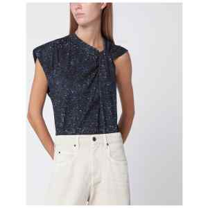 ISABEL MARANT Nayda asymmetrical T-shirt with midnight blue print