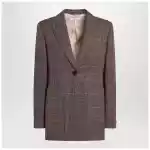 Chloé Single-breasted checked brown wool jacket