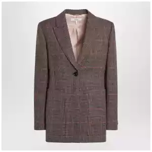 Chloé Single-breasted checked brown wool jacket