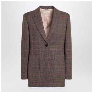 Chloé Single-breasted checked brown wool jacket