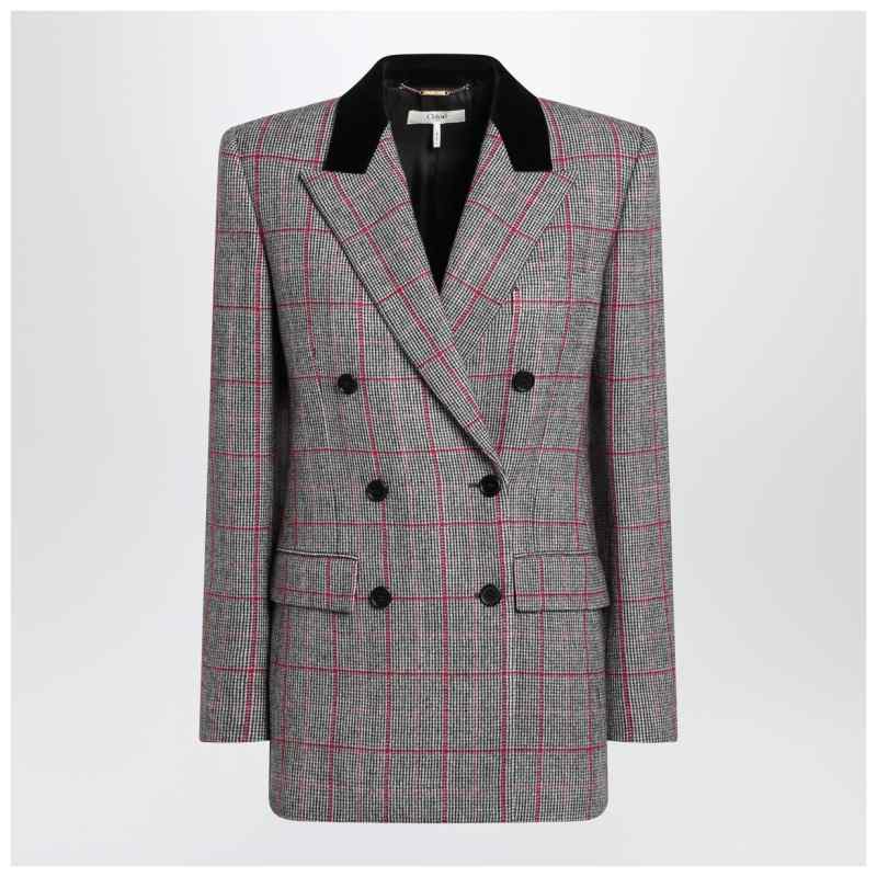 Chlo&eacute; Black/white checkered wool double-breasted blazer, theFeinheit