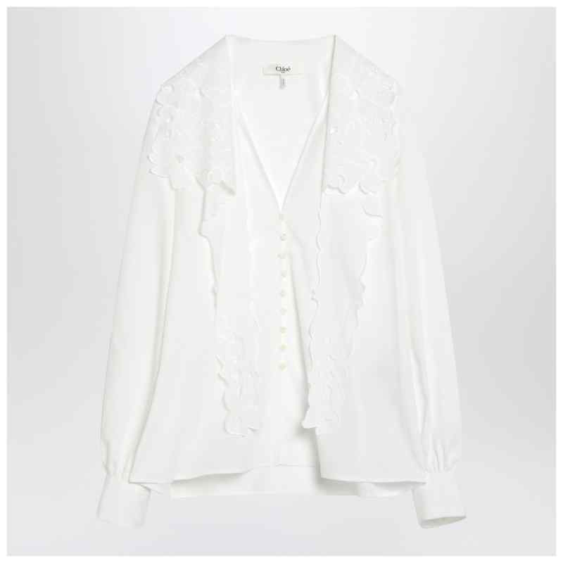 Chlo&eacute; White shirt with embroidered bow tie, theFeinheit