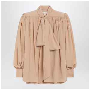 Chloé Ruched sand-coloured blouse with lavallière tie