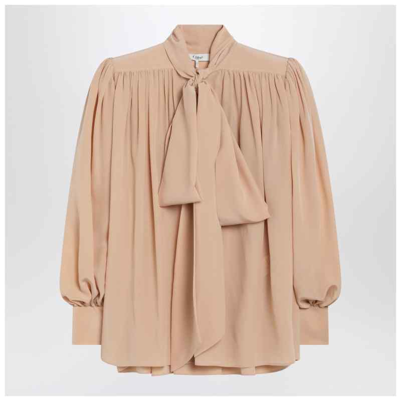 Chlo&eacute; Ruched sand-coloured blouse with lavalli&egrave;re tie, theFeinheit