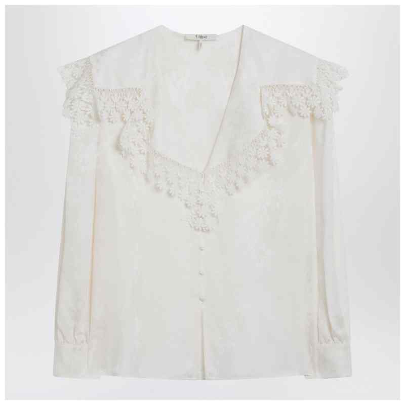 Chlo&eacute; Jacquard and lace blouse with oversized collar, theFeinheit