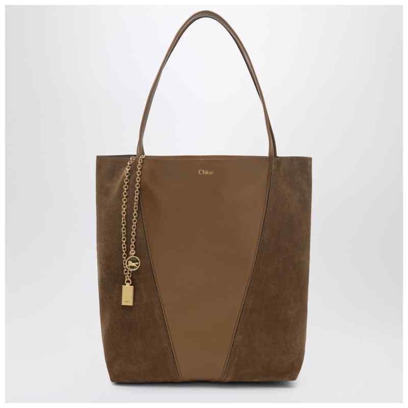 Chlo&eacute; Spin tote bag in leather and suede khaki, theFeinheit