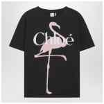 Chloé Black baby-fit T-shirt with logo and flamingo print