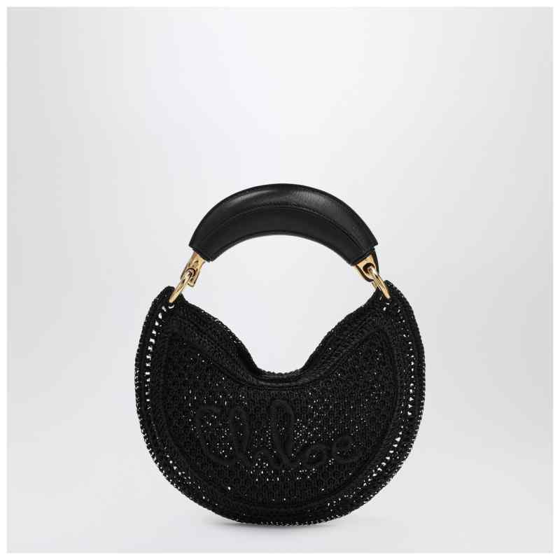 Chlo&eacute; Mini Summer Banana hobo bag in black crochet with leather details, theFeinheit
