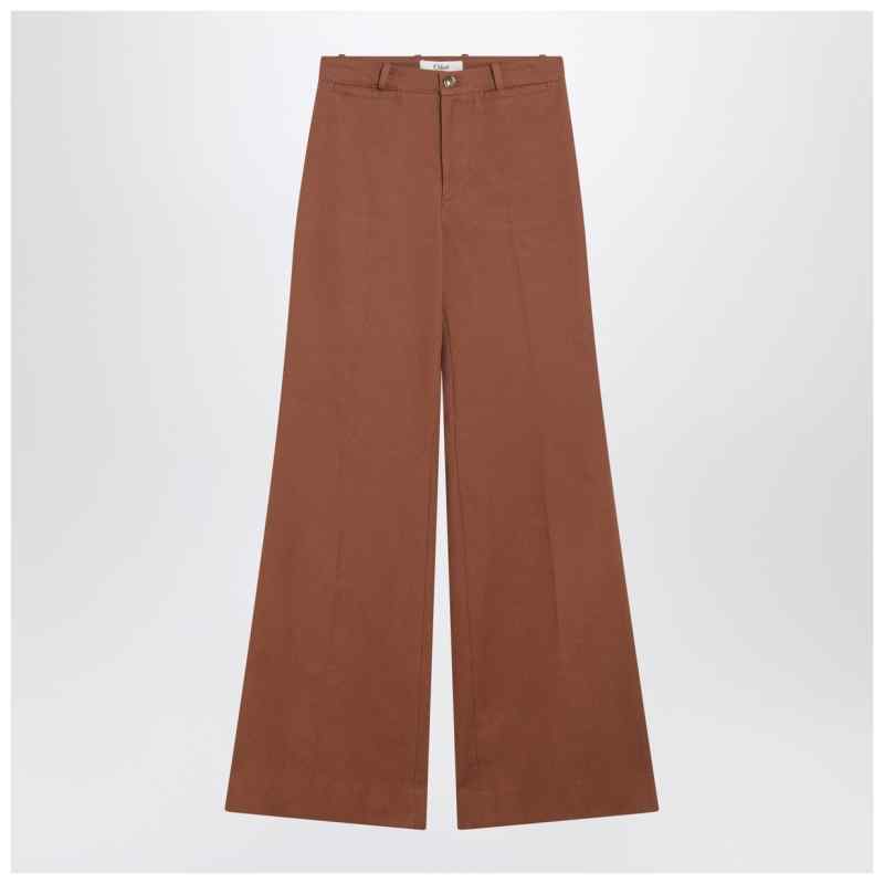 Chlo&eacute; Flared cotton trousers in nougat colour, theFeinheit