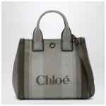 Chloé Carry Small tote bag in dark green striped canvas