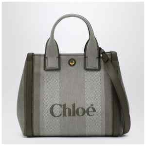 Chloé Carry Small tote bag in dark green striped canvas