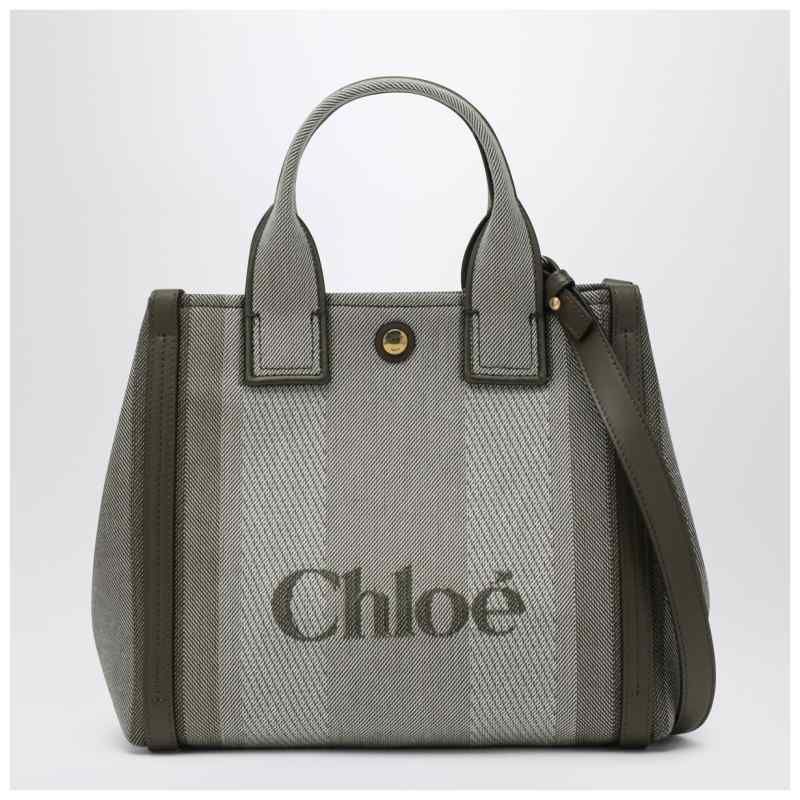 Chlo&eacute; Carry Small tote bag in dark green striped canvas, theFeinheit