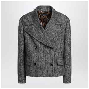 Dolce&Gabbana Dark grey short oversized striped jacket
