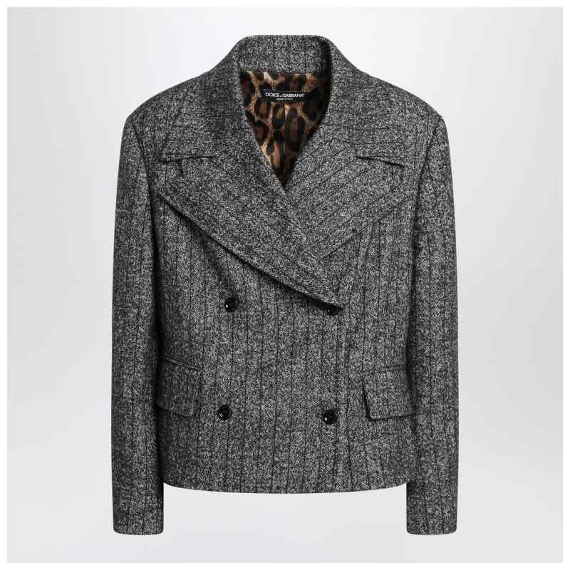 Dolce&Gabbana Dark grey short oversized striped jacket, theFeinheit