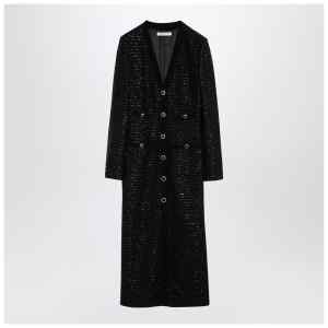 Alessandra Rich Black sequin tweed midi dress with buttons