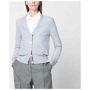 Thom Browne Light grey cardigan in cotton and silk