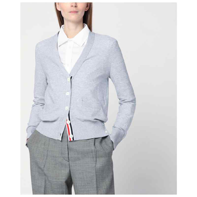 Thom Browne Light grey cardigan in cotton and silk, theFeinheit