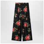 Dolce&Gabbana Wide twill trousers with rose bouquet print