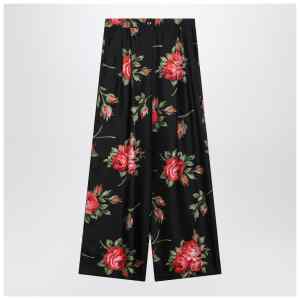 Dolce&Gabbana Wide twill trousers with rose bouquet print