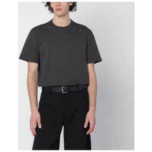 Golden Goose Vintage-effect anthracite T-shirt with perforated heart