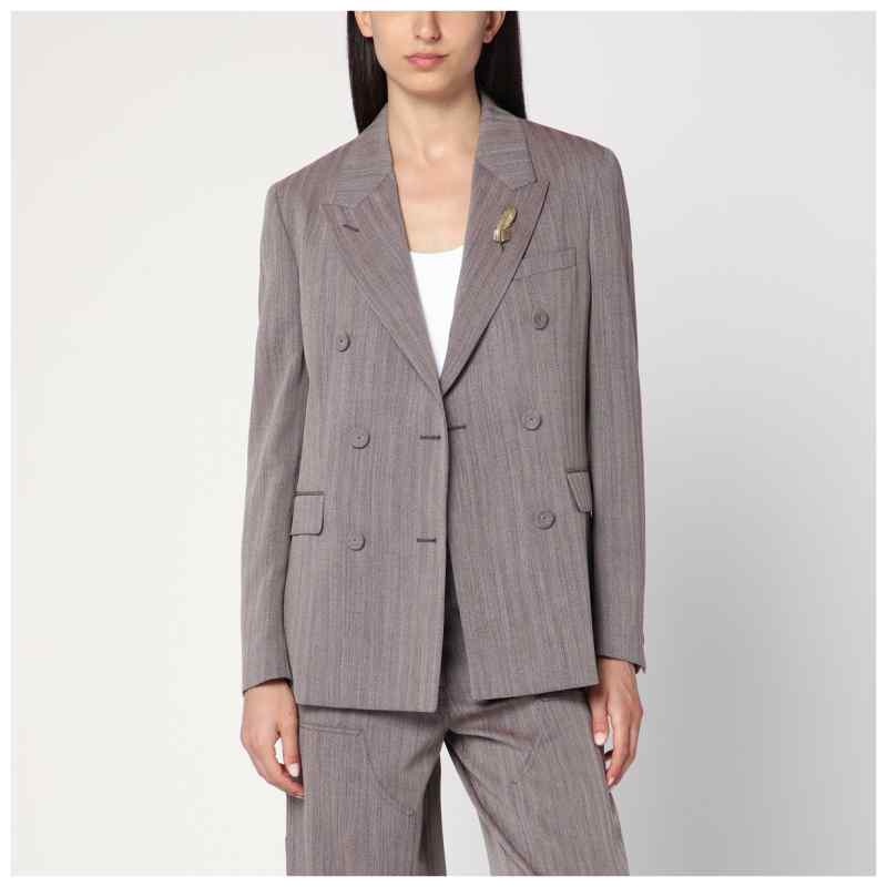 Golden Goose Light brown double-breasted jacket in chevron wool blend, theFeinheit