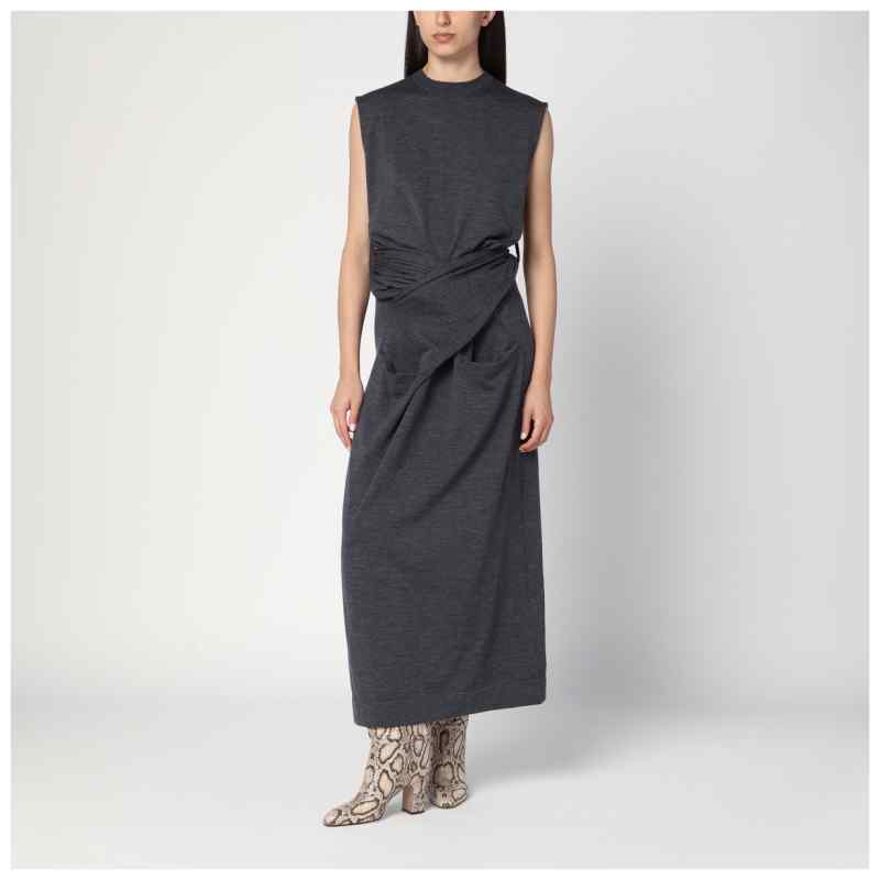 Jil Sander Gray dress in wool with crossover detail, theFeinheit