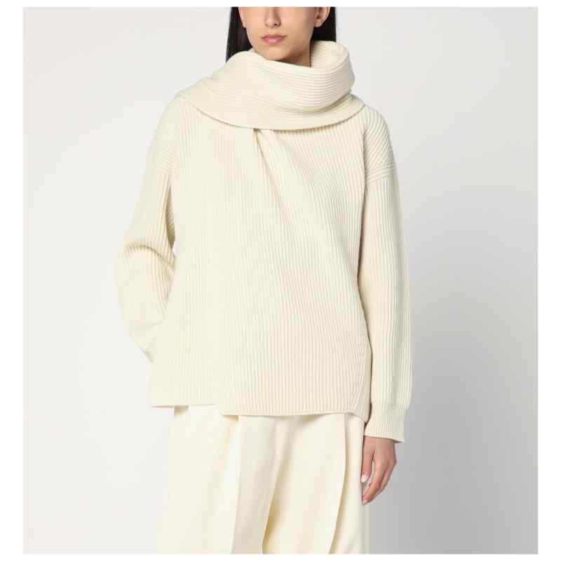 Jil Sander Ivory sweater in wool with scarf, theFeinheit