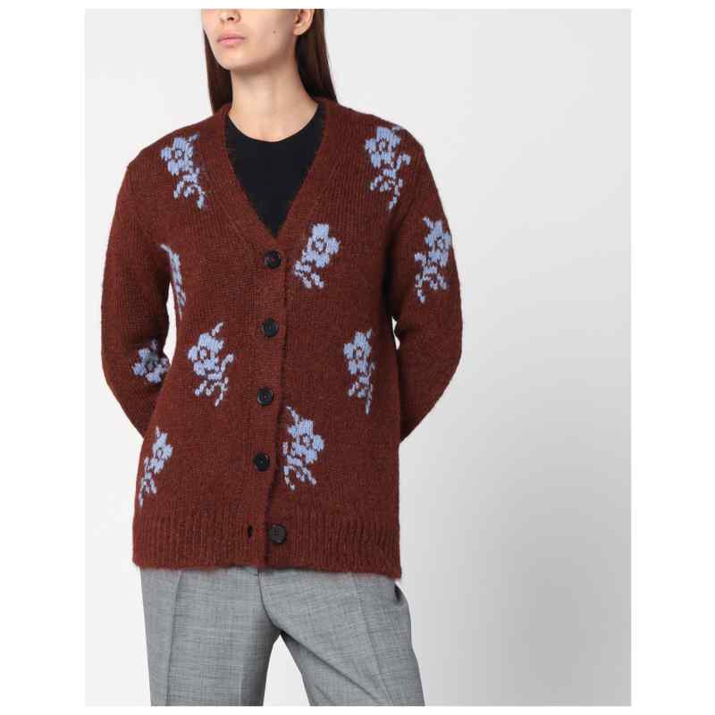 Jil Sander Brown cardigan with floral inlay Jil Sander Brown cardigan with floral inlay, theFeinheit