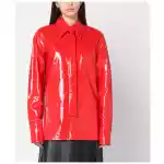 Jil Sander Shiny linen shirt with red tie