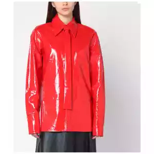 Jil Sander Shiny linen shirt with red tie