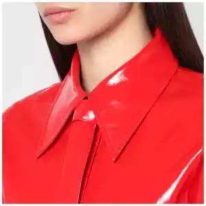 Jil Sander Shiny linen shirt with red tie