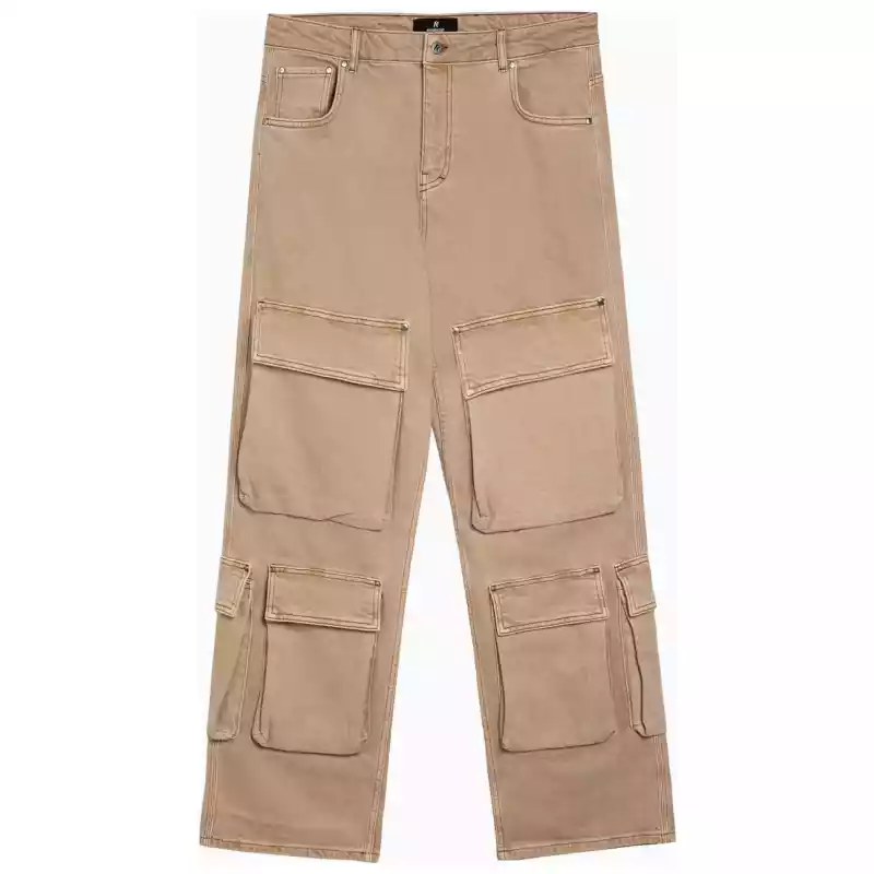 Represent R3Ca beige denim cargo trousers