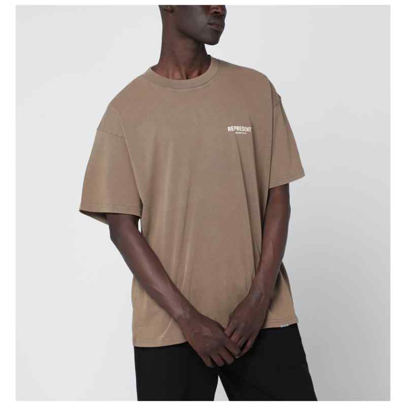 Represent Light brown cotton T-shirt with logo, theFeinheit