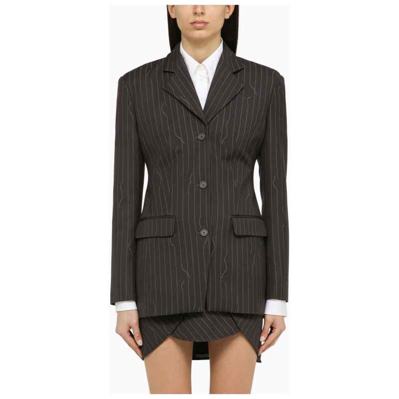 Off-White&trade; Grey single-breasted pinstripe jacket in wool blend, theFeinheit