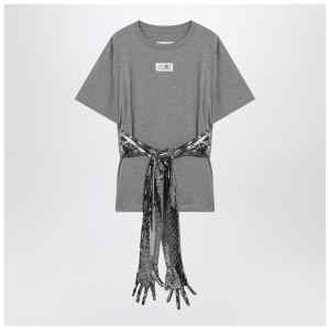 MM6 Maison Margiela Grey mélange cotton T-shirt with gloves