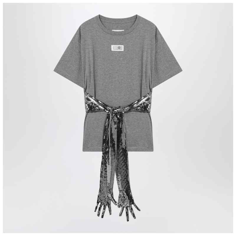 MM6 Maison Margiela Grey m&eacute;lange cotton T-shirt with gloves, theFeinheit