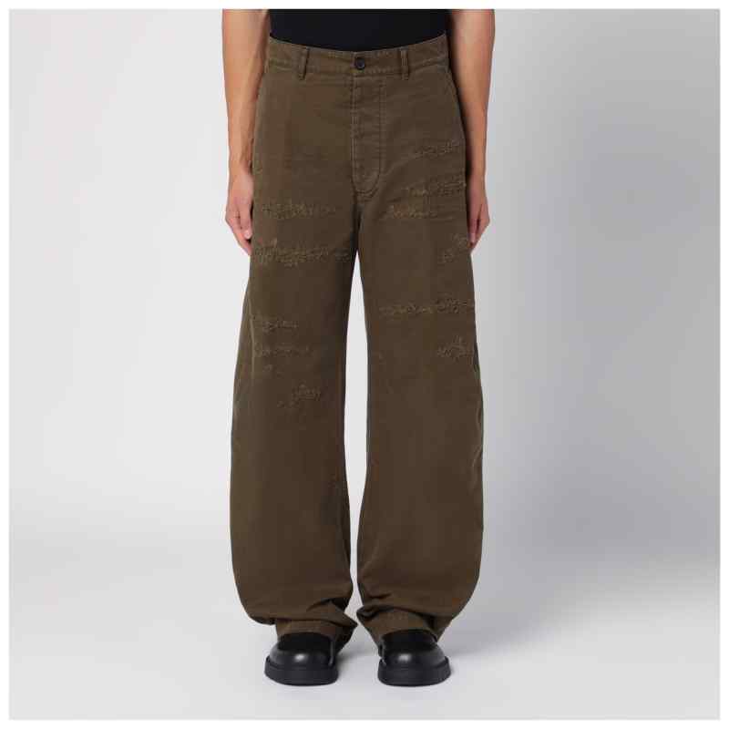 Dsquared2 Military green wide trousers with wear, theFeinheit