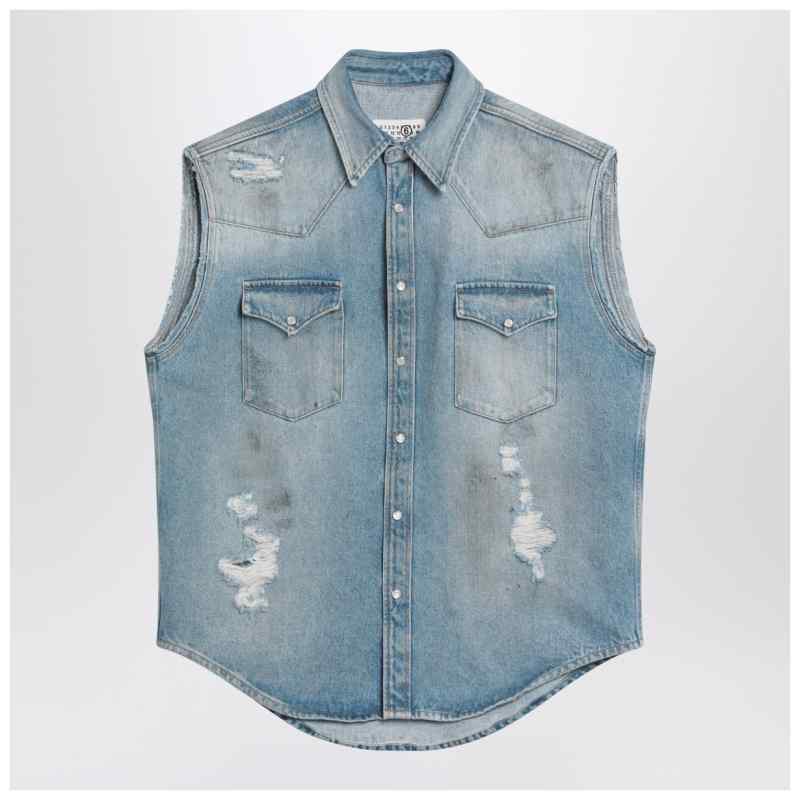 MM6 Maison Margiela Faded blue vest with rips, theFeinheit
