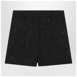 Max Mara Pianoforte Black shorts with pinstripe-effect micro sequins